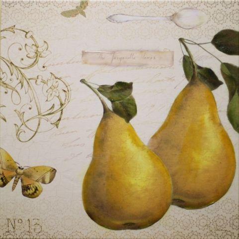 картинка Картина на холсте "Груши и бабочка" Д.Вальмезон 50х50см