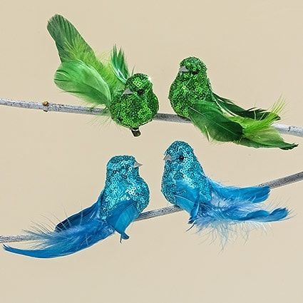 картинка Набор из 2-х штук Декор на клипсе "Птички" зеленый/бирюза в ассортименте 6х5х16см